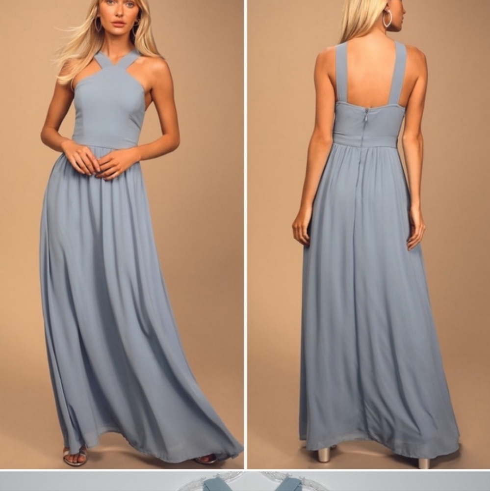 Lulu's Air of Romance Light Blue Maxi Dress Size Large